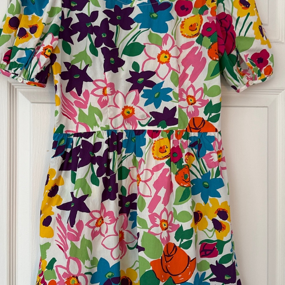 J. Crew women’s Floral Puff-Sleeve Dress in White with Multicolor Flowers NWOT - Picture 4 of 5